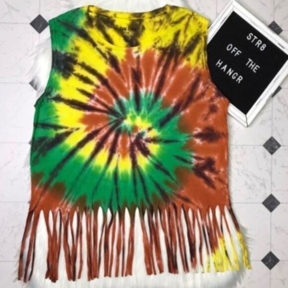 NWOT On Fire tie-dye BOHO tassel muscle shirt SZ 3X tee shirt T- shirt Bohemian - Picture 2 of 6